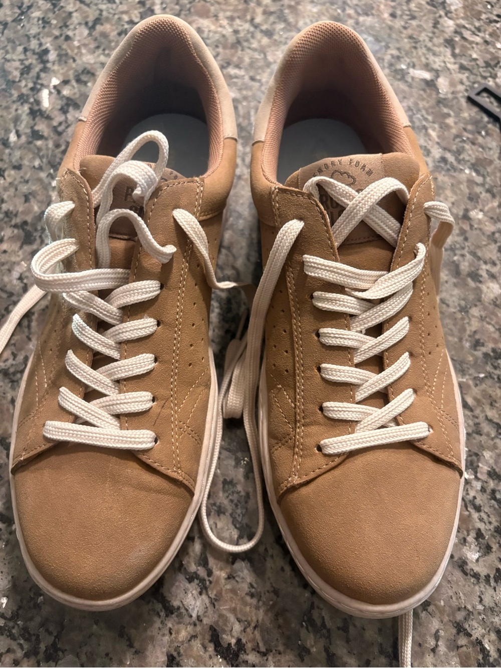 Women's Casual Suede Sneakers in Light Brown with White Laces